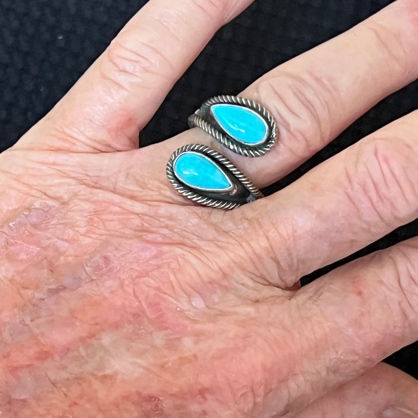 Size 7.75 Light Blue Turquoise Wrap Sterling Silver Ring handmade Kenny Lonjose 654