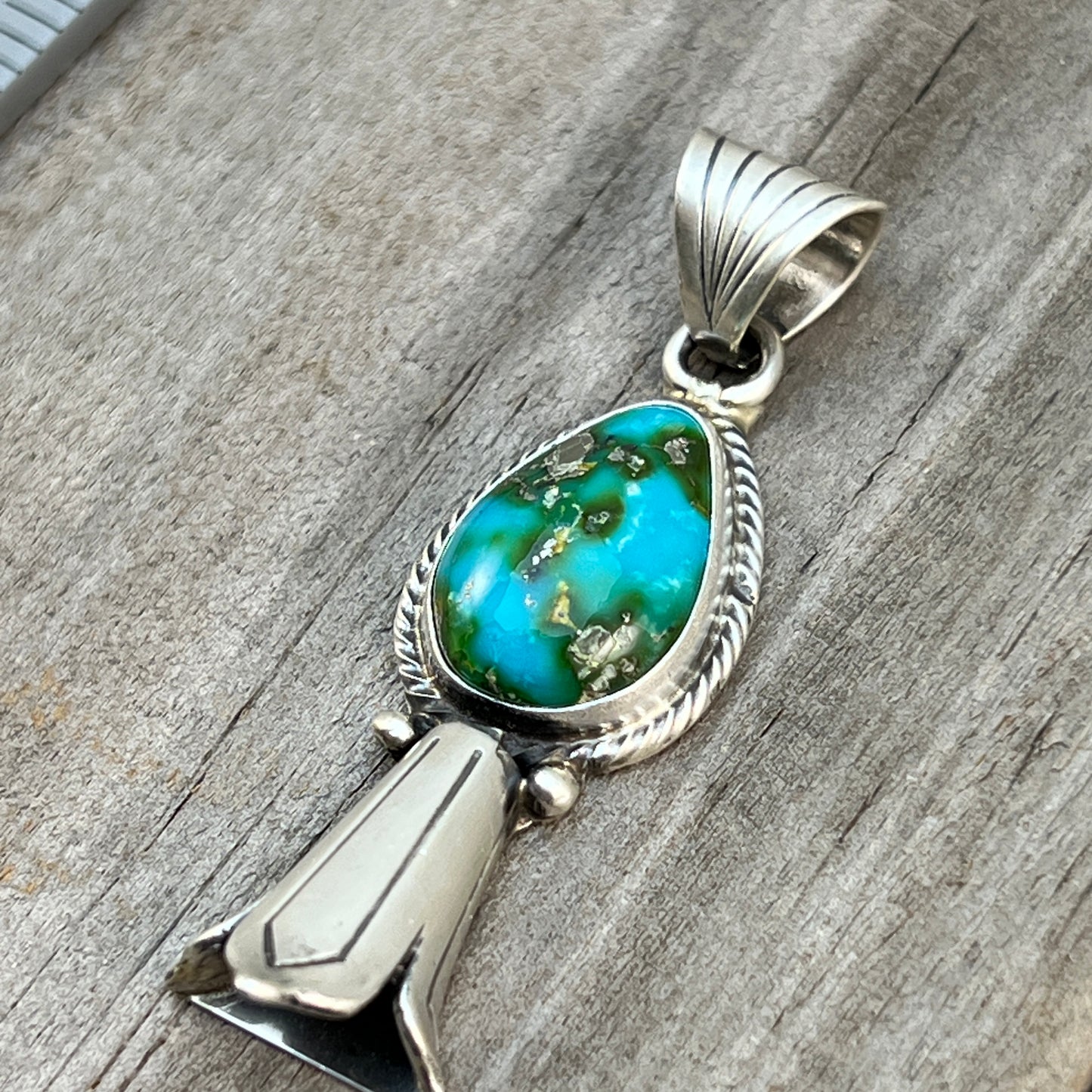 Sonoran Gold Turquoise Squash Blossom Pendant Adrienne Gordon Sterling Silver 503