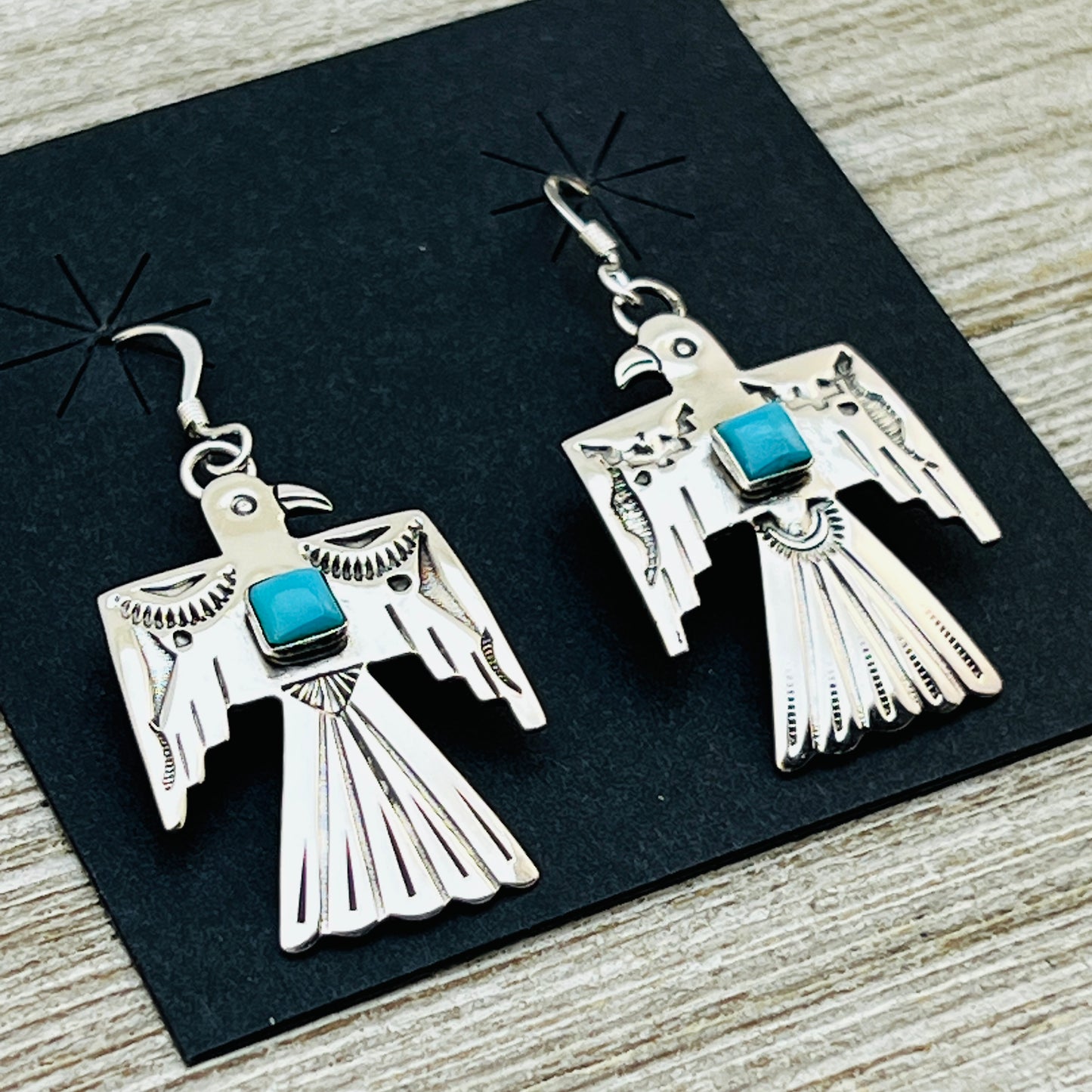 Turquoise Thunderbird Earrings Jeremy Delgarito Navajo sterling silver signed ER18