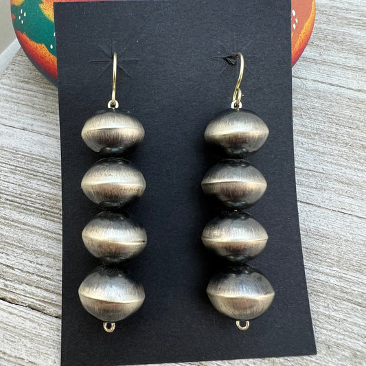 Big sterling silver 15mm Navajo pearl earrings, real handmade Navajo beads, artist Tonisha Haley