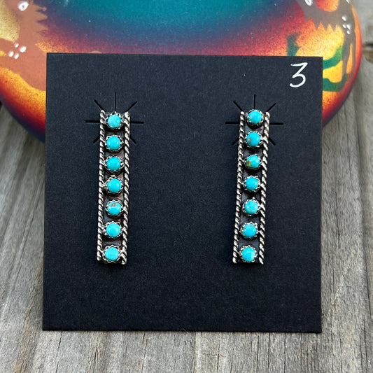 Turquoise Dot Bar earrings sterling silver Janice Spencer Navajo handmade 696