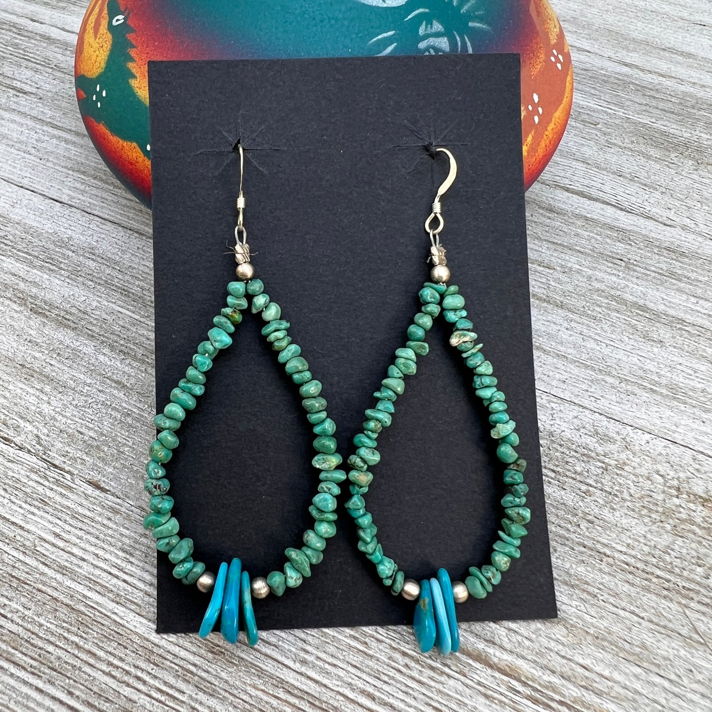 Kingman turquoise earrings 3, boho raw nuggets chips with tab turquoise drops jacla