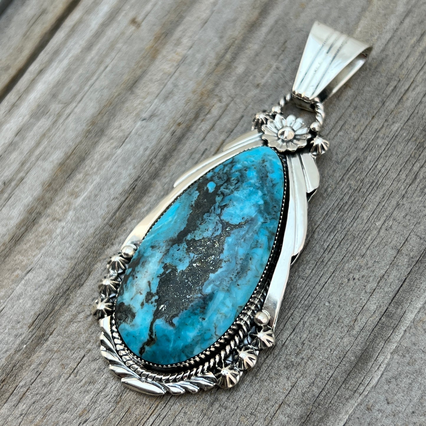 Blue Smokey Kingman Turquoise pendant sterling silver Rose Lee Navajo 789