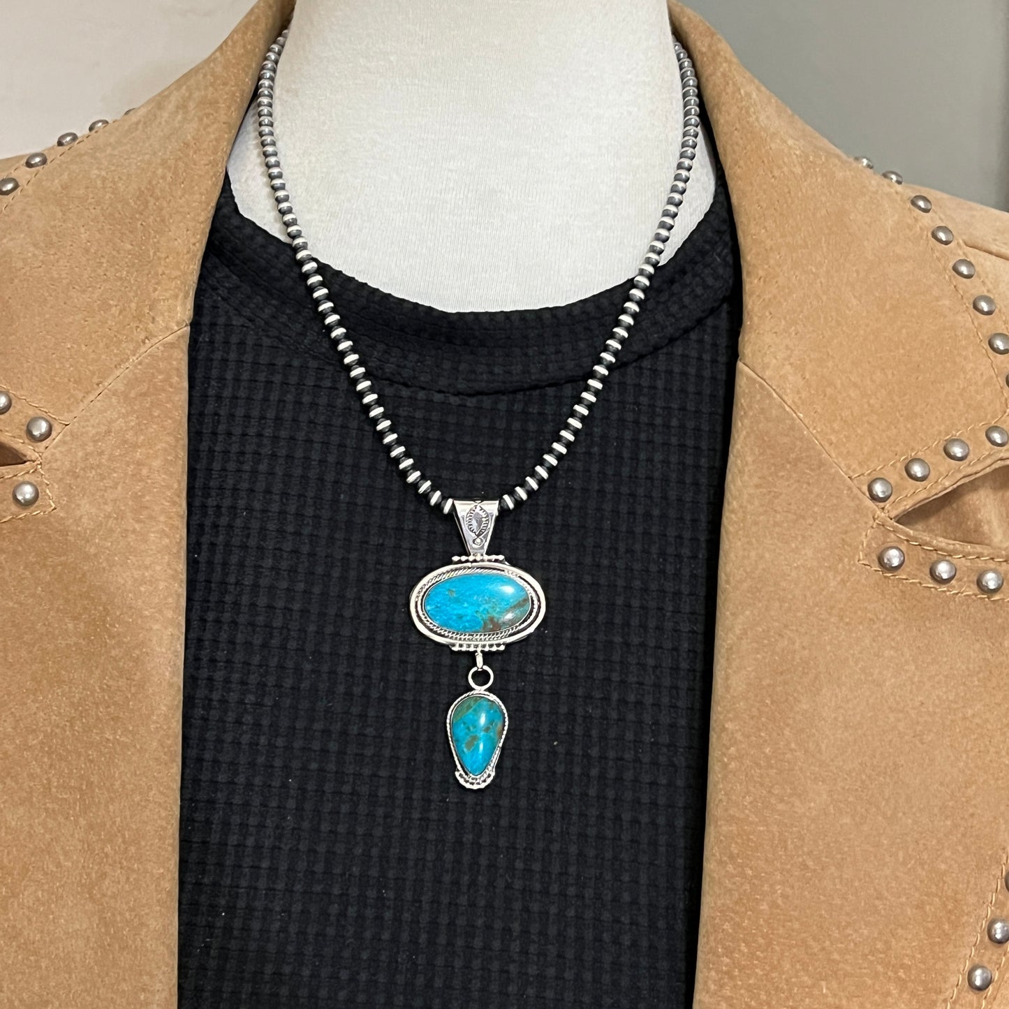 Turquoise Pendant Sterling silver Navajo Handmade Mike Smith 525