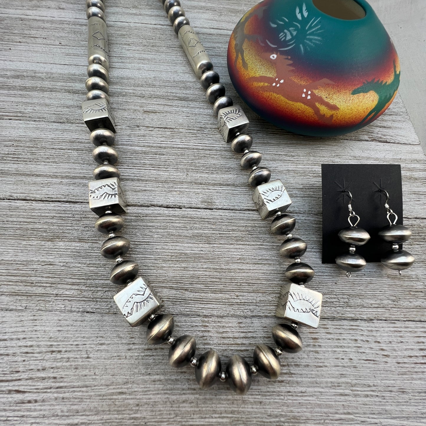 Authentic Navajo Pearl Necklace Handmade sterling silver beads Sharon Cooley signed