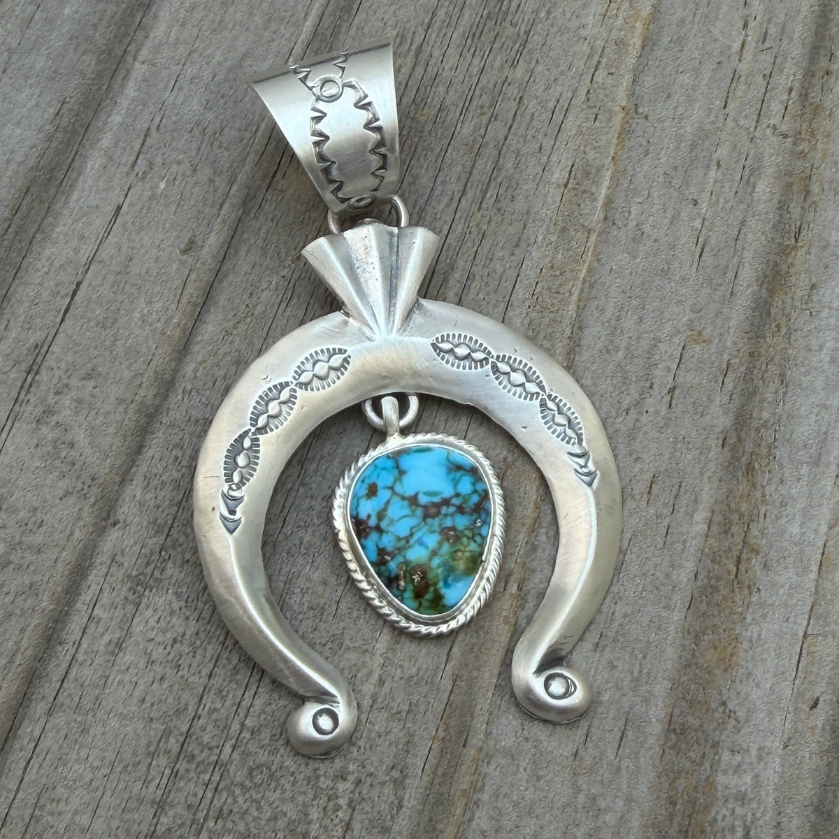 Blue Kingman Turquoise Naja Pendant sterling silver Sharon McCarthy Navajo Handmade PD2
