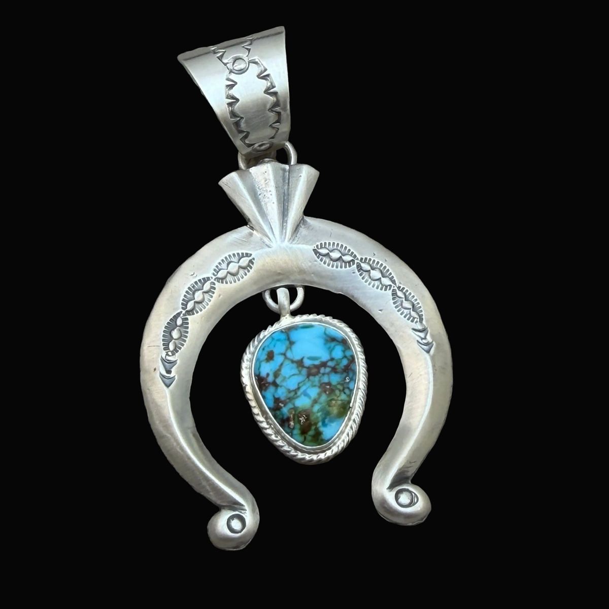 Blue Kingman Turquoise Naja Pendant sterling silver Sharon McCarthy Navajo Handmade PD2