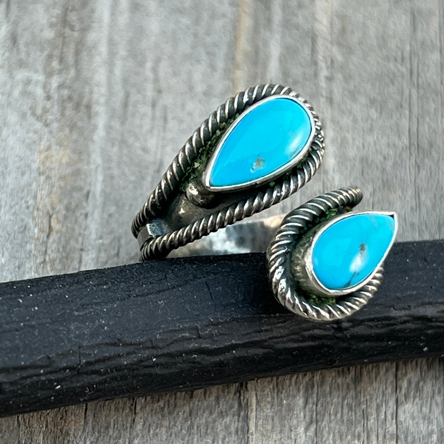 Size 8 Light Blue Turquoise Wrap Sterling Silver Ring handmade Kenny Lonjose 653