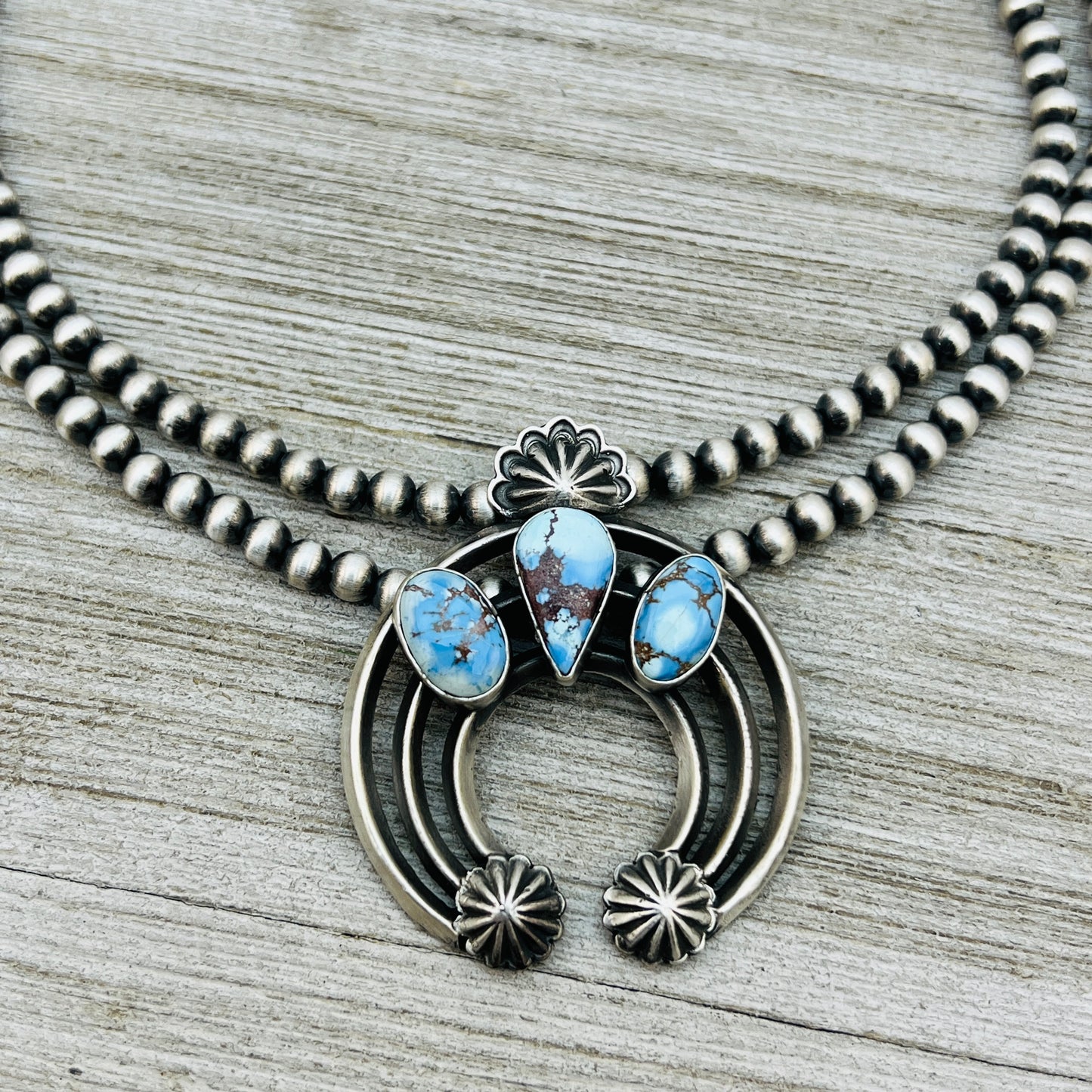 17 1/2" Golden Hills Turquoise Naja necklace sterling silver Navajo Davey Morgan NK3