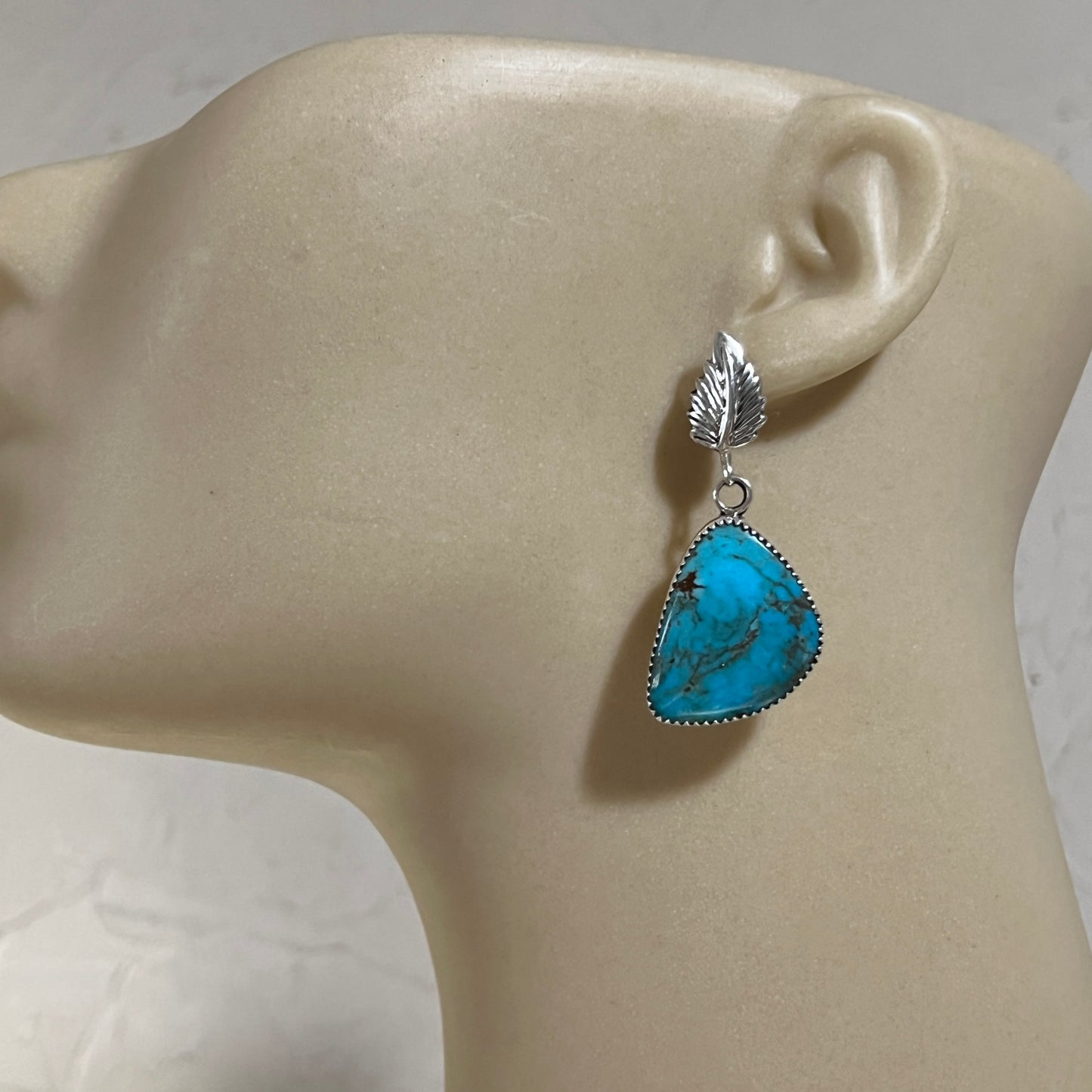 Blue Turquoise Dangle Drop earrings #2, Navajo Hiram Largo