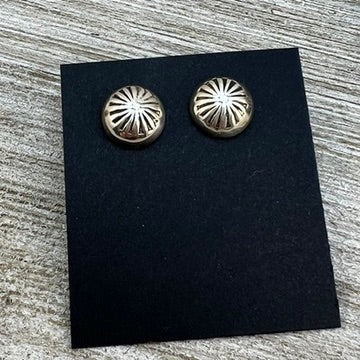 Small round concho button stud earrings, Navajo handmade sterling silver, Gloria Harvey