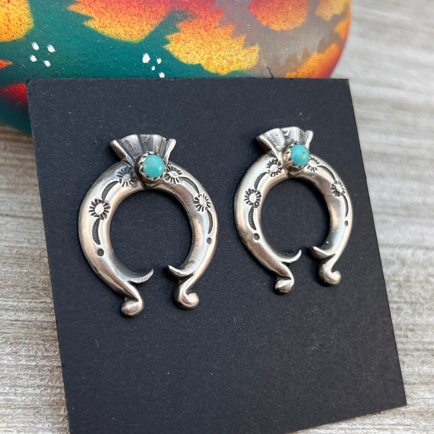 Blue Turquoise Naja post Earrings 3, Navajo Paige Gordon Sterling Silver