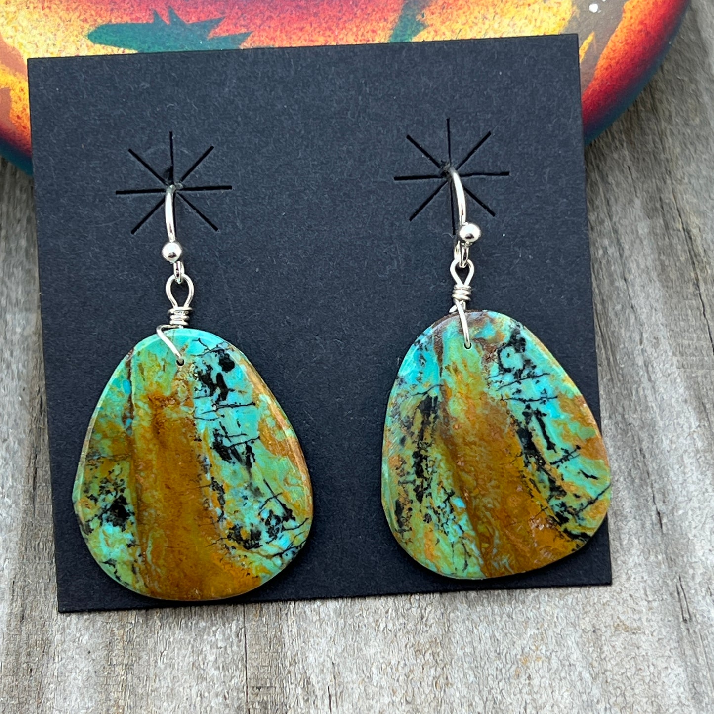 Green Kingman Turquoise slab earrings Ronald Chavez Santo Domingo 617
