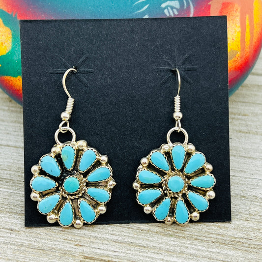 Clear Light Blue Kingman turquoise 1" Cluster dangle earrings Alicia Wilson Zuni signed 882