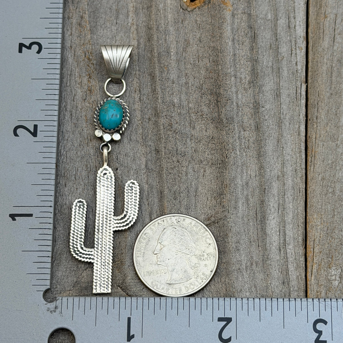 Blue Campitos Turquoise Cactus Pendant Sharon McCarthy Navajo Sterling Silver PD7