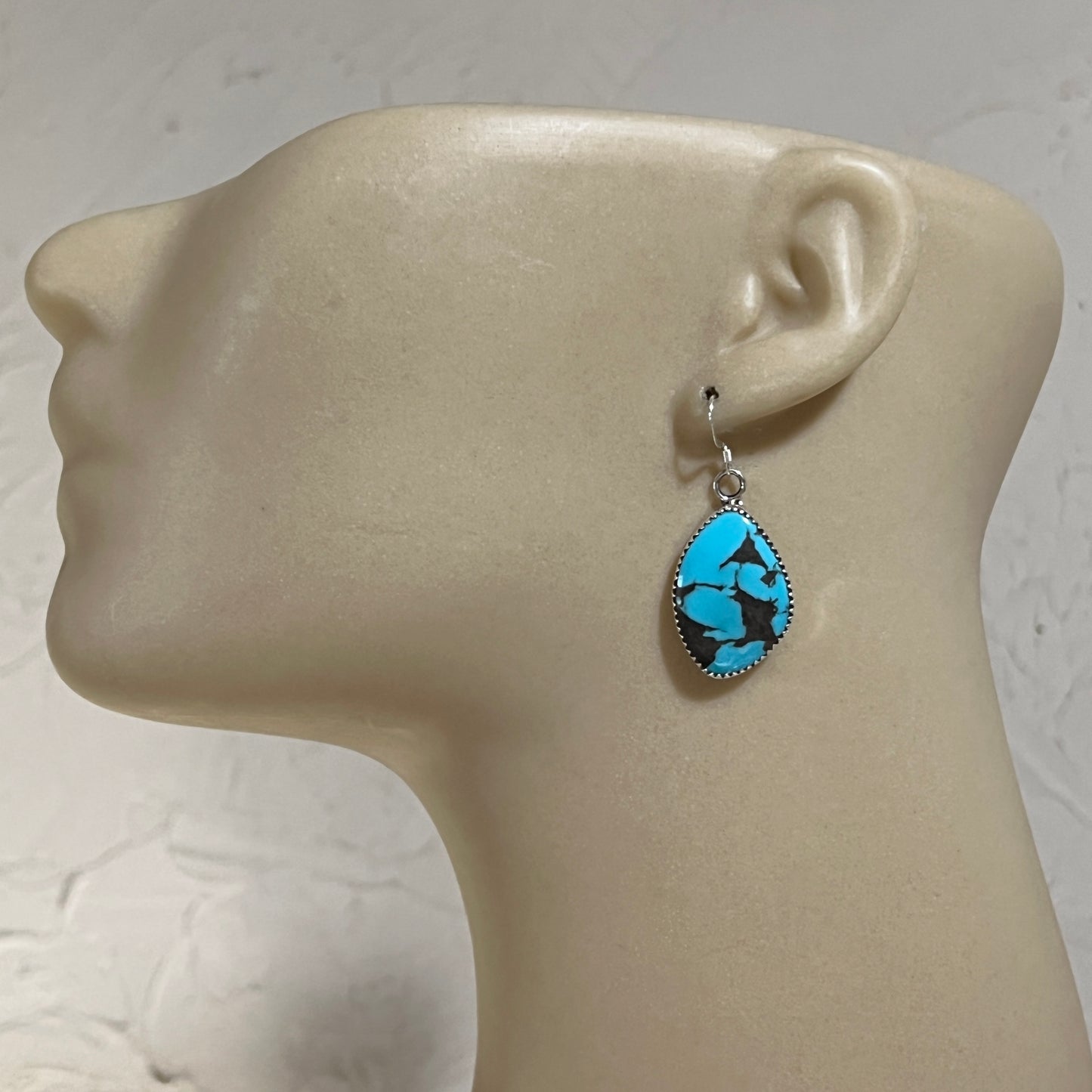 Blue Turquoise Dangle Drop earrings #1, Navajo Hiram Largo