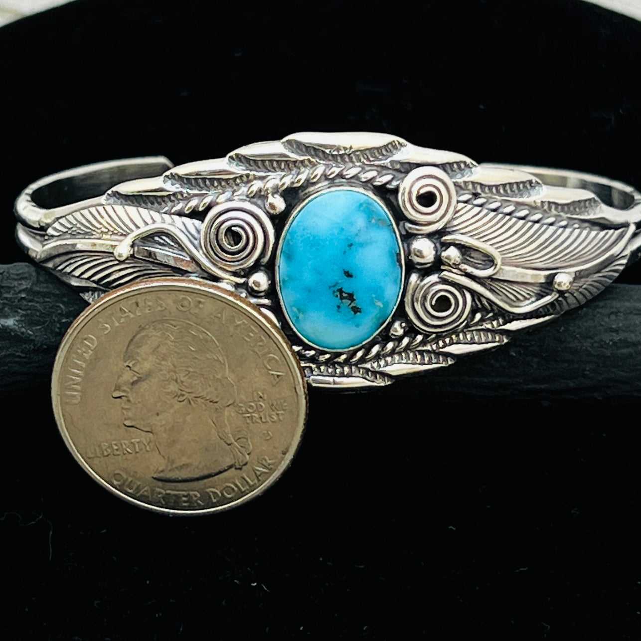 6 1/8" Stamped Navajo sterling silver Turquoise cuff bracelet Darrell Morgan BR77