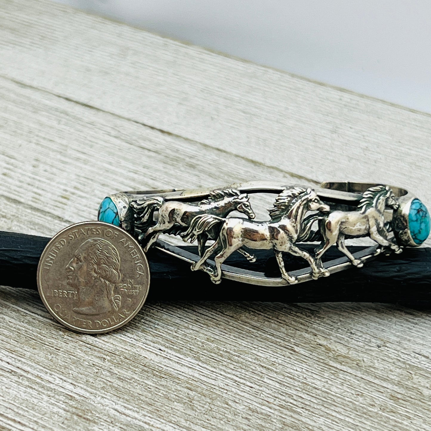 6 1/2" turquoise horse cuff bracelet Sterling Silver Bobby Platero BR 38