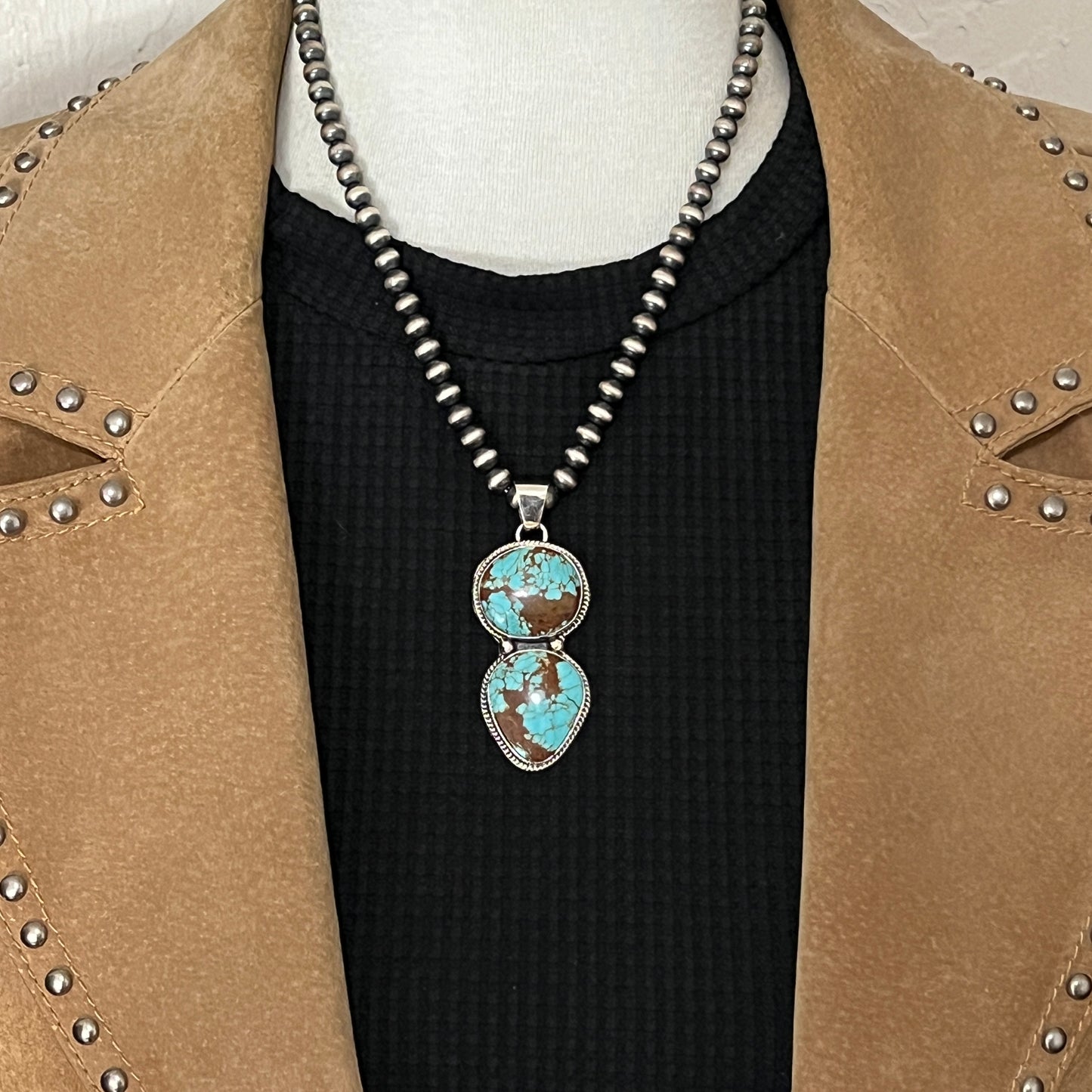 Natural #8 turquoise pendant Burt Francisco Sterling Silver Navajo Handmade 572