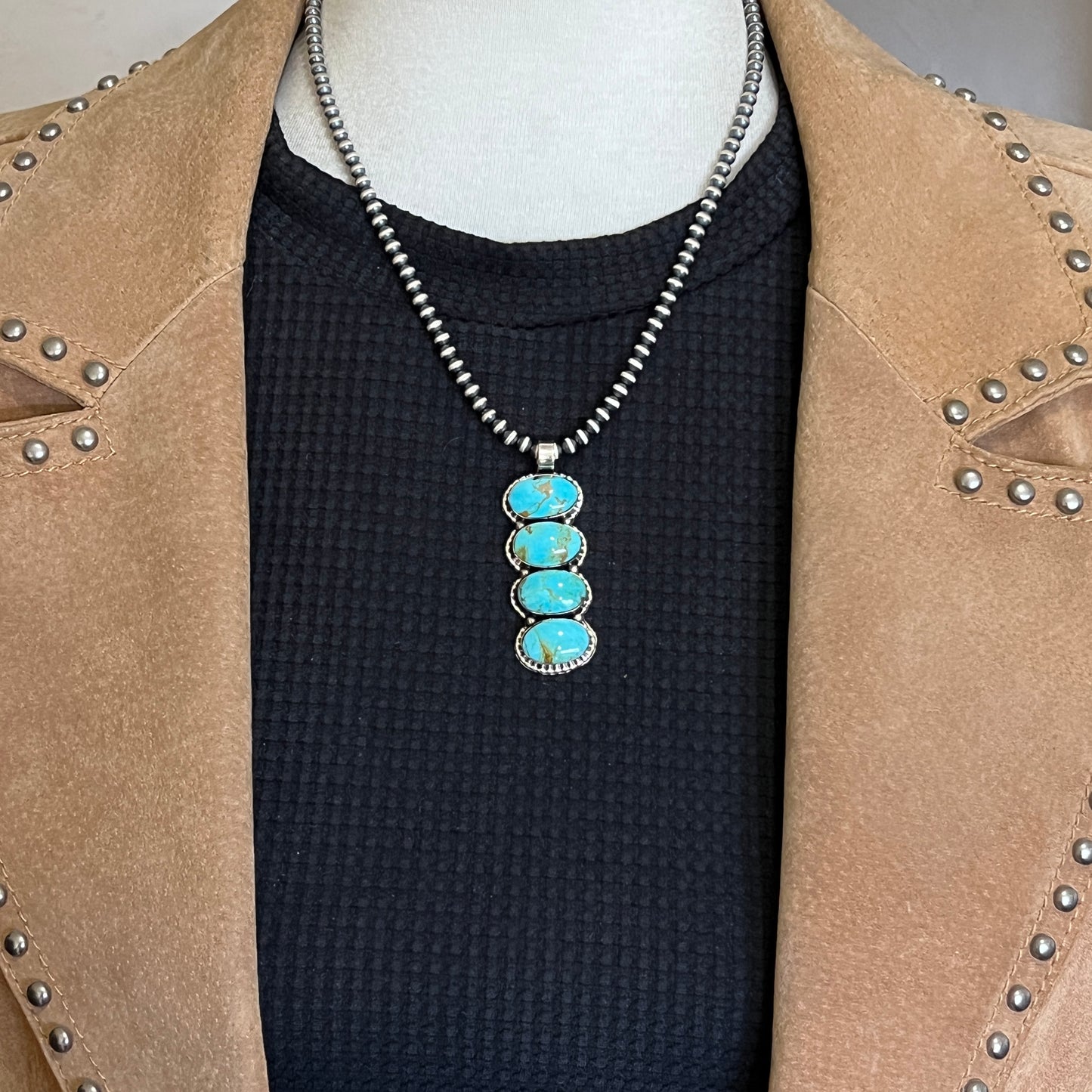 Turquoise vertical bar Pendant Sterling silver Navajo handmade Marie Bahe 533