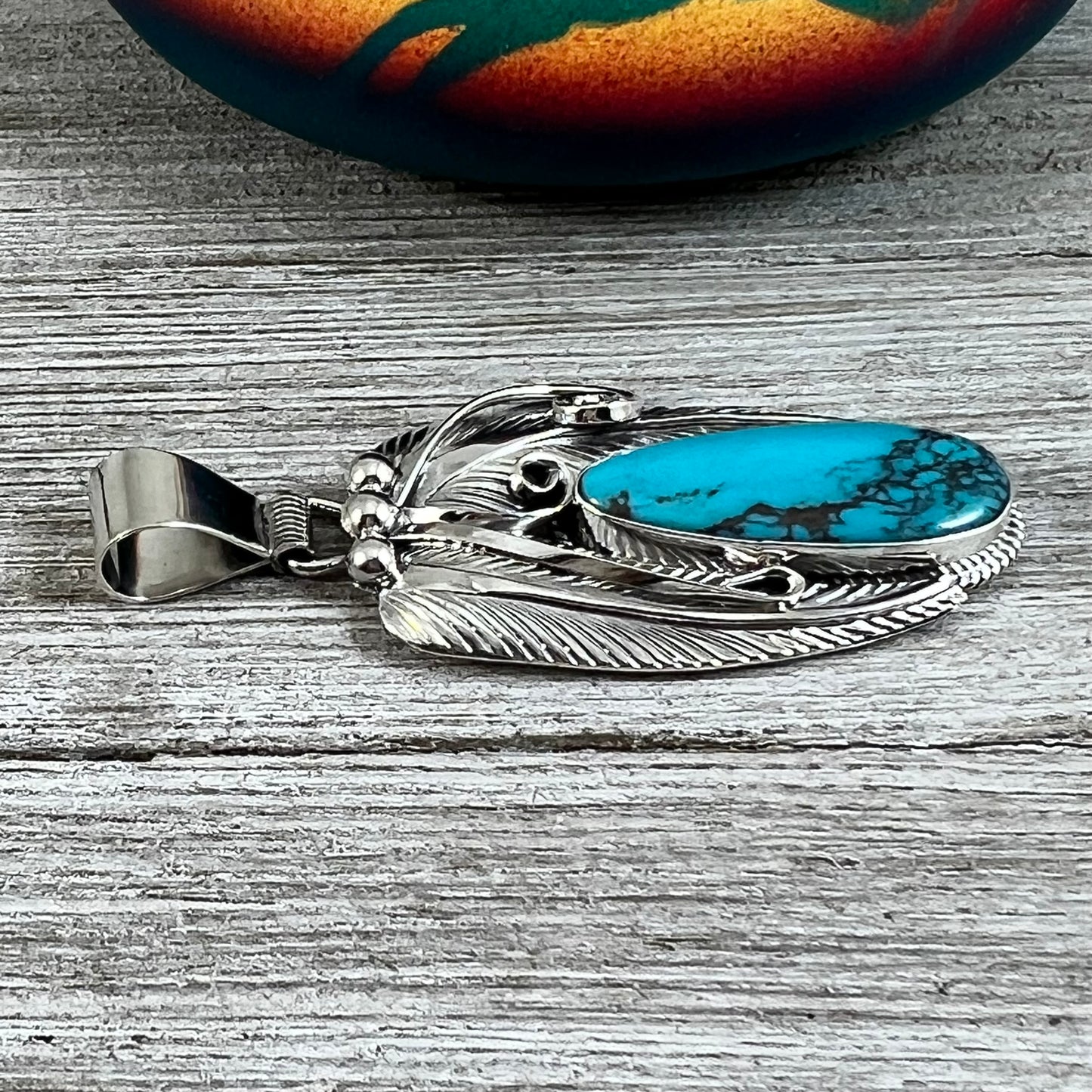 Blue Kingman turquoise with matrix pendant #2, Navajo handmade Davey Morgan, sterling silver