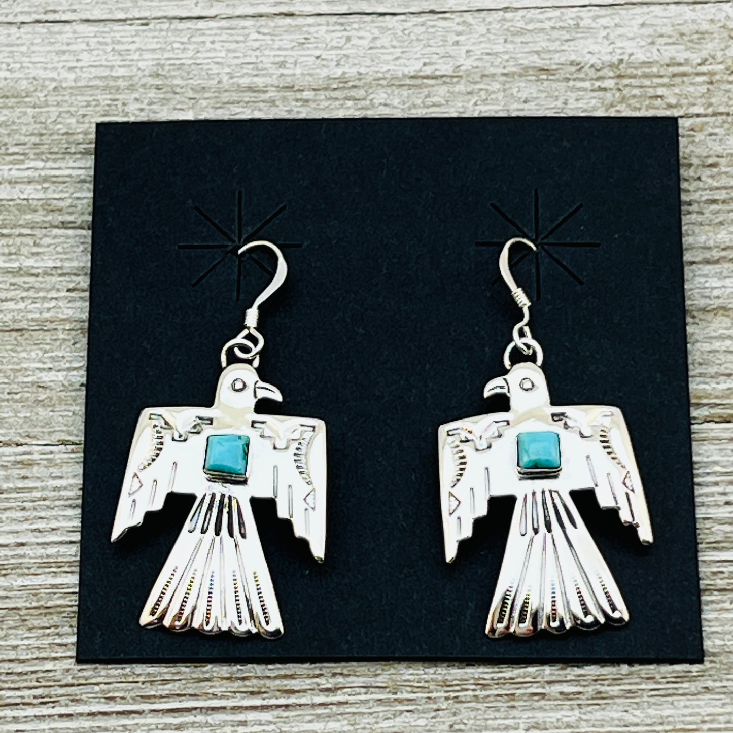 Turquoise Thunderbird Earrings Jeremy Delgarito Navajo sterling silver signed ER21