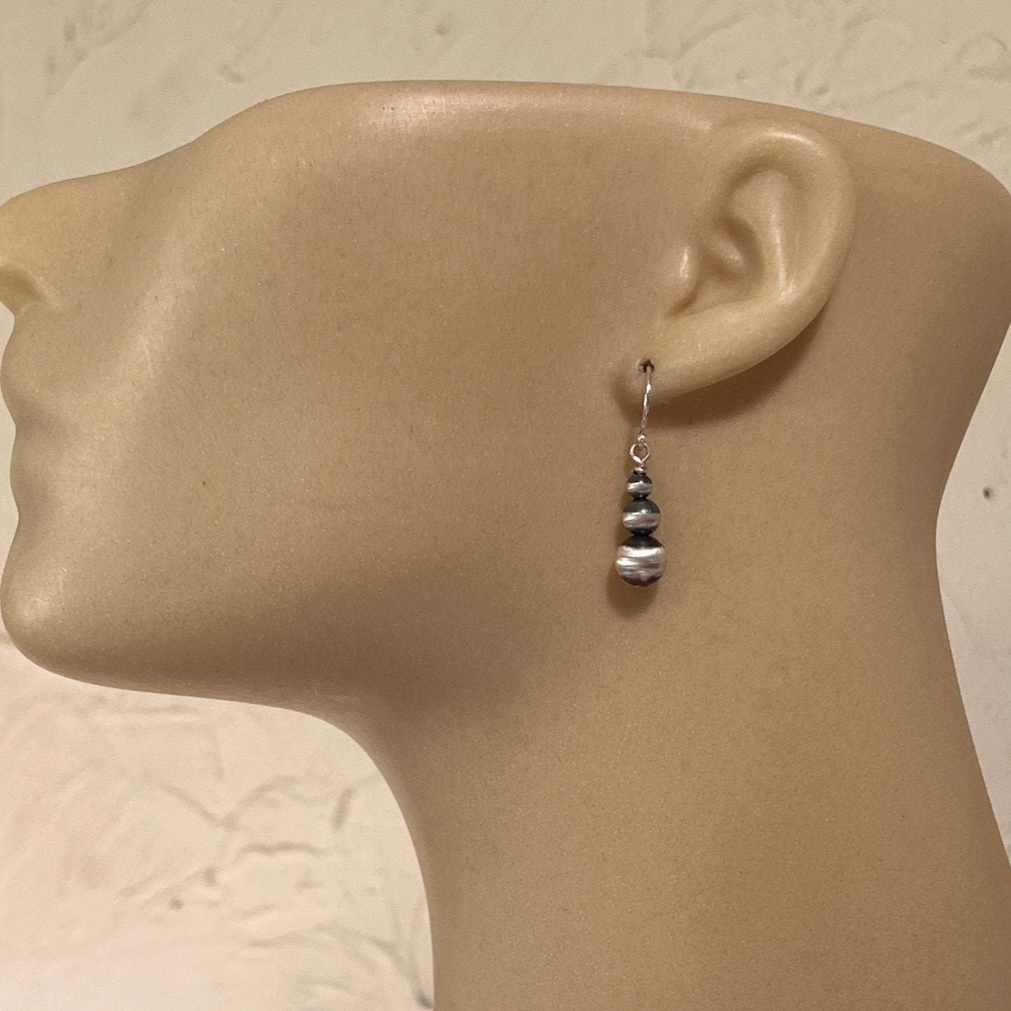 Graduated Sterling Silver Oxidized Pearl Earrings, Southwest Silver beads, 4mm 5mm 6mm