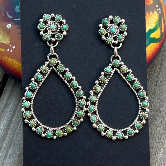 Green Turquoise snake eye dot earrings sterling silver Falencia Yazzie Navajo handmade 708