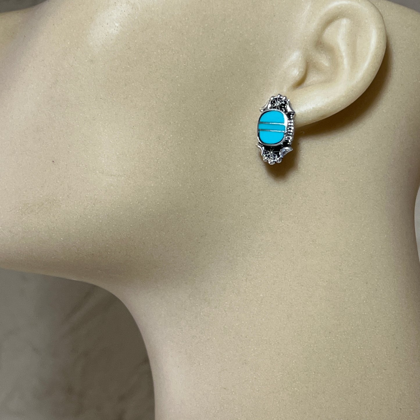 Modern Turquoise Inlay Stud Earrings Sterling Silver James Manygoats Navajo 667