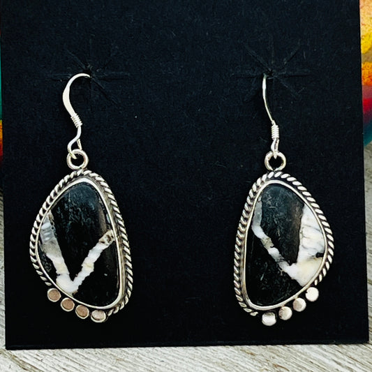 White Buffalo stone dangle earrings sterling silver Sharon McCarthy Navajo ER47