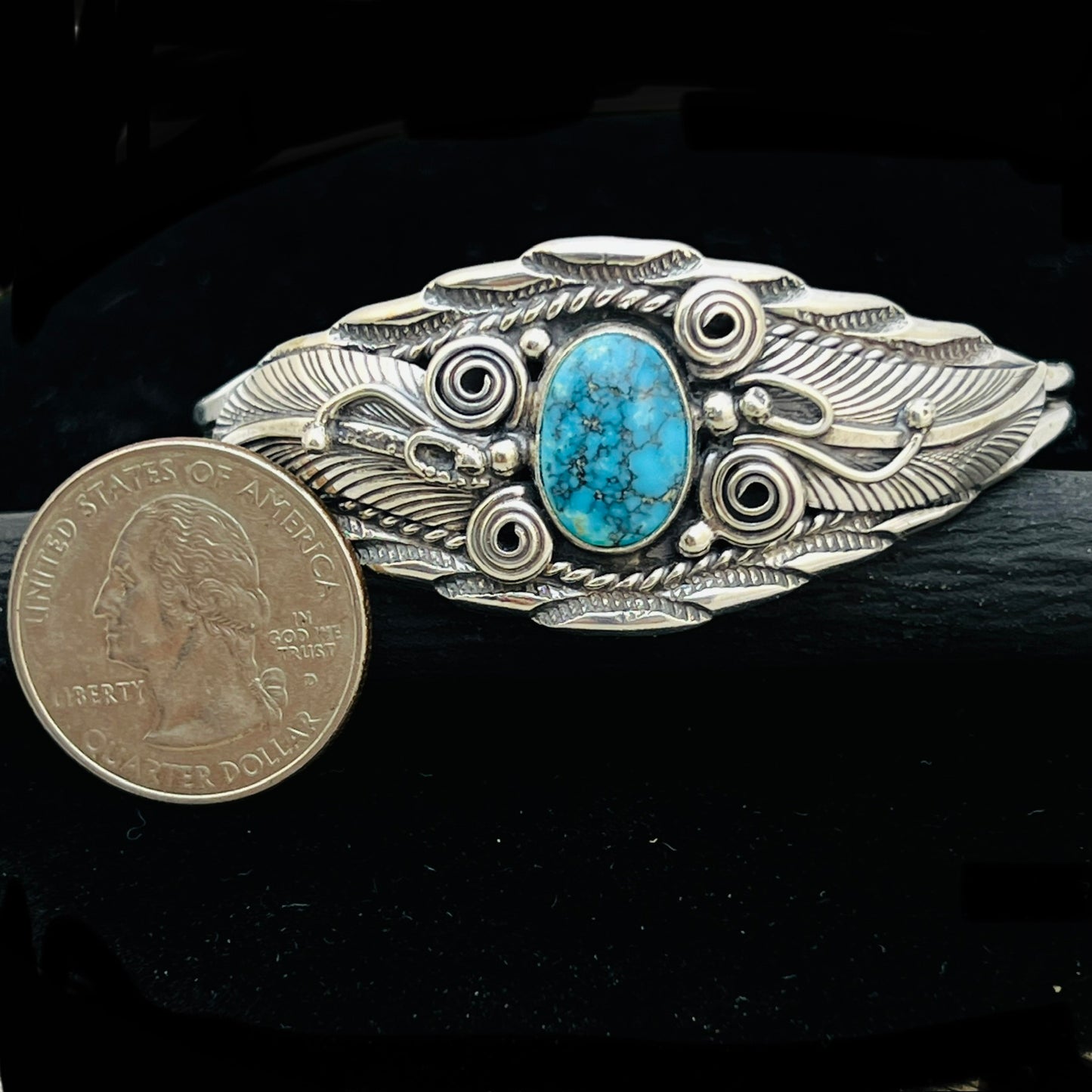 6 1/8" Stamped Navajo sterling silver Turquoise cuff bracelet Darrell Morgan BR71