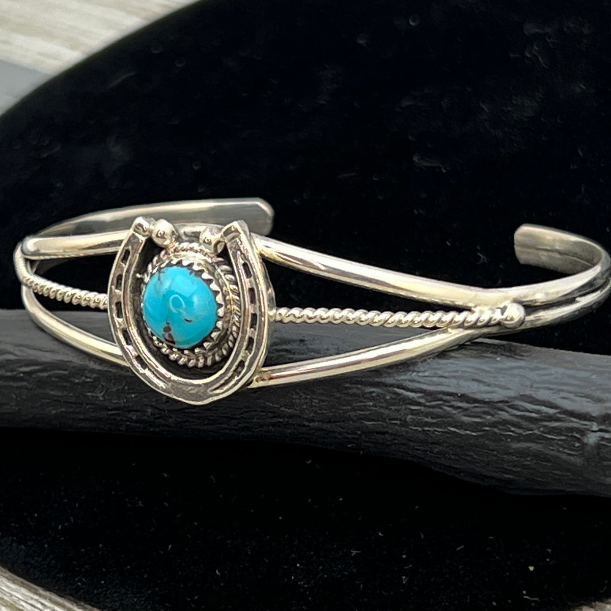 6 1/4" Kingman Turquoise Horseshoe Cuff Bracelet Sterling Silver Letricia Largo BR47