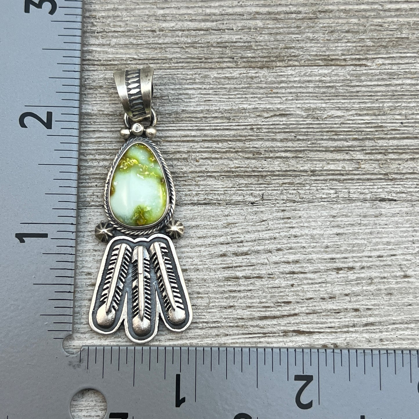 Palomino Varasite Feather Pendant Navajo Marita Benally sterling silver
