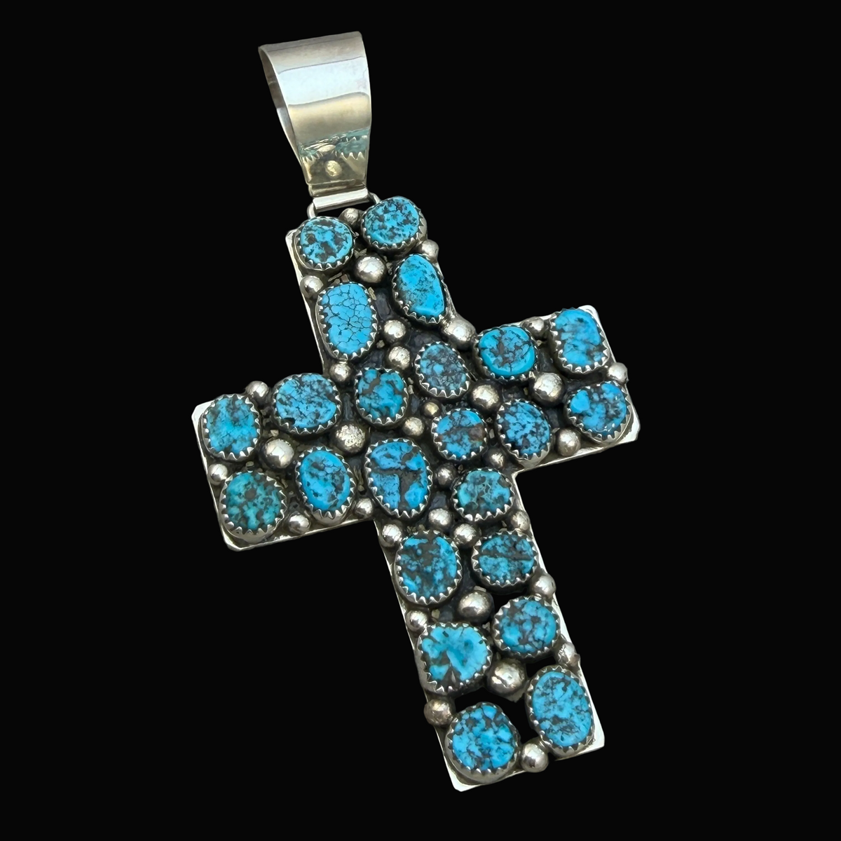 Kingman Turquoise Cross Pendant Melvin Jones Navajo handmade Sterling silver PD1