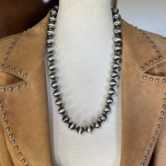 26" Handmade 15mm Bead necklace sterling silver, Tonisha Haley, Navajo pearls signed