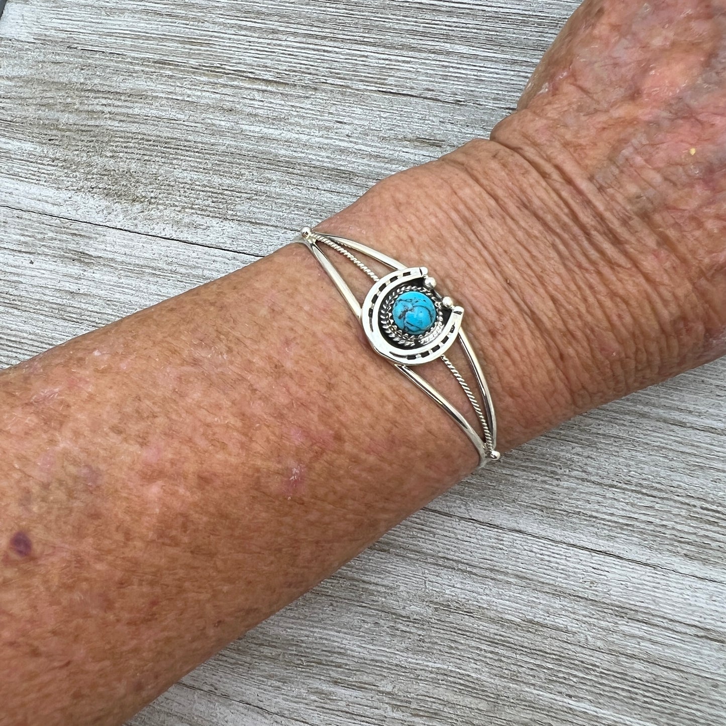 6 1/4" Kingman Turquoise Horseshoe Cuff Bracelet Sterling Silver Letricia Largo BR58