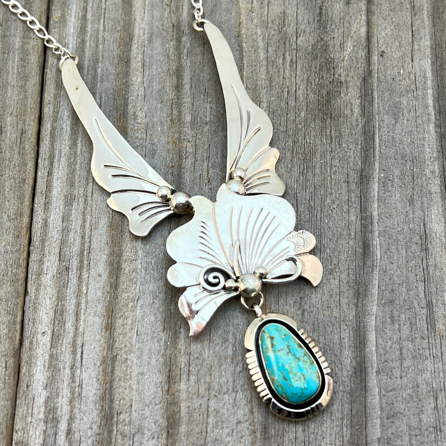 20" Modern Necklace Tyrone turquoise sterling silver Piaso Navajo 830