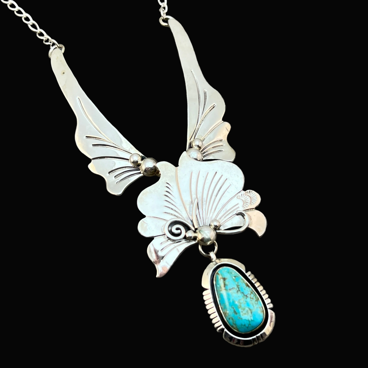20" Modern Necklace Tyrone turquoise sterling silver Piaso Navajo 830