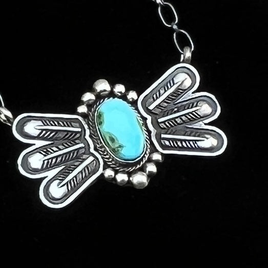17 1/2"Sonoran Turquoise Necklace Feather sterling silver Navajo Verley Betone boho 9