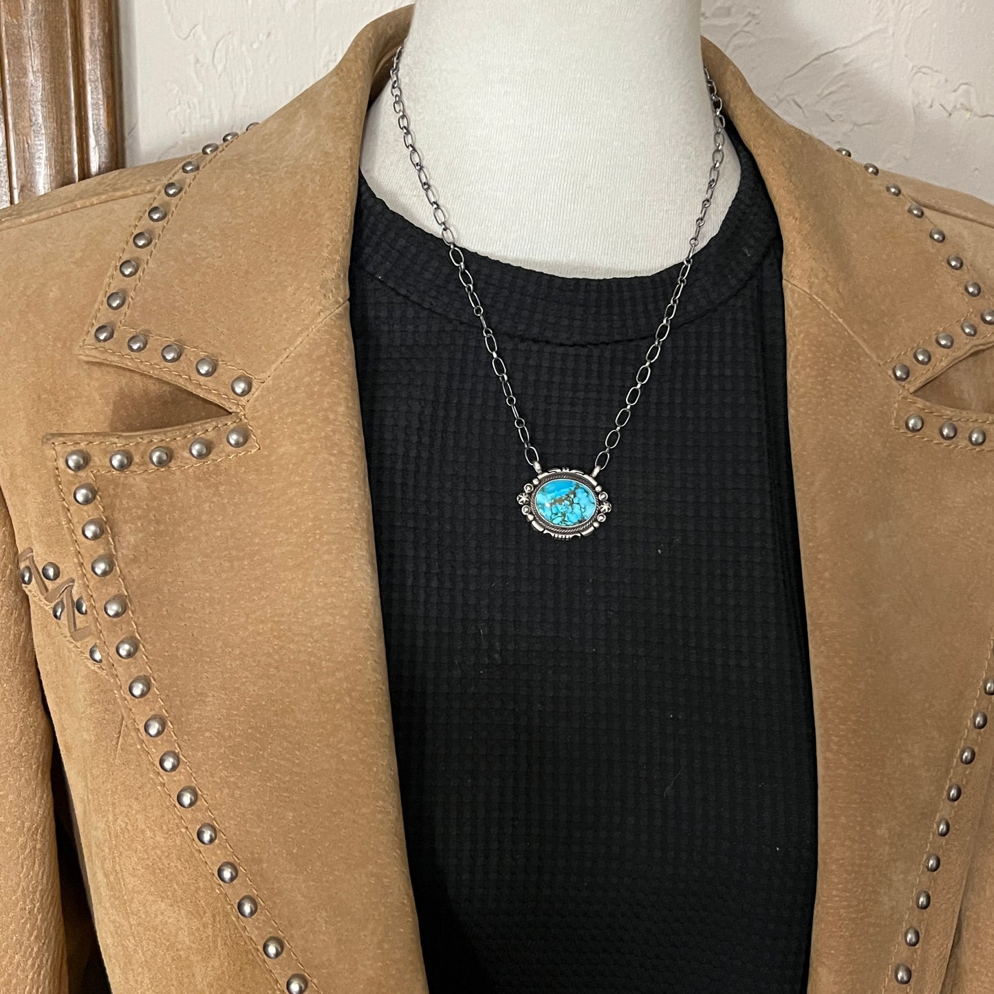 18" Kingman Spiderweb Turquoise Necklace Sterling silver Navajo Daniel Benally 590