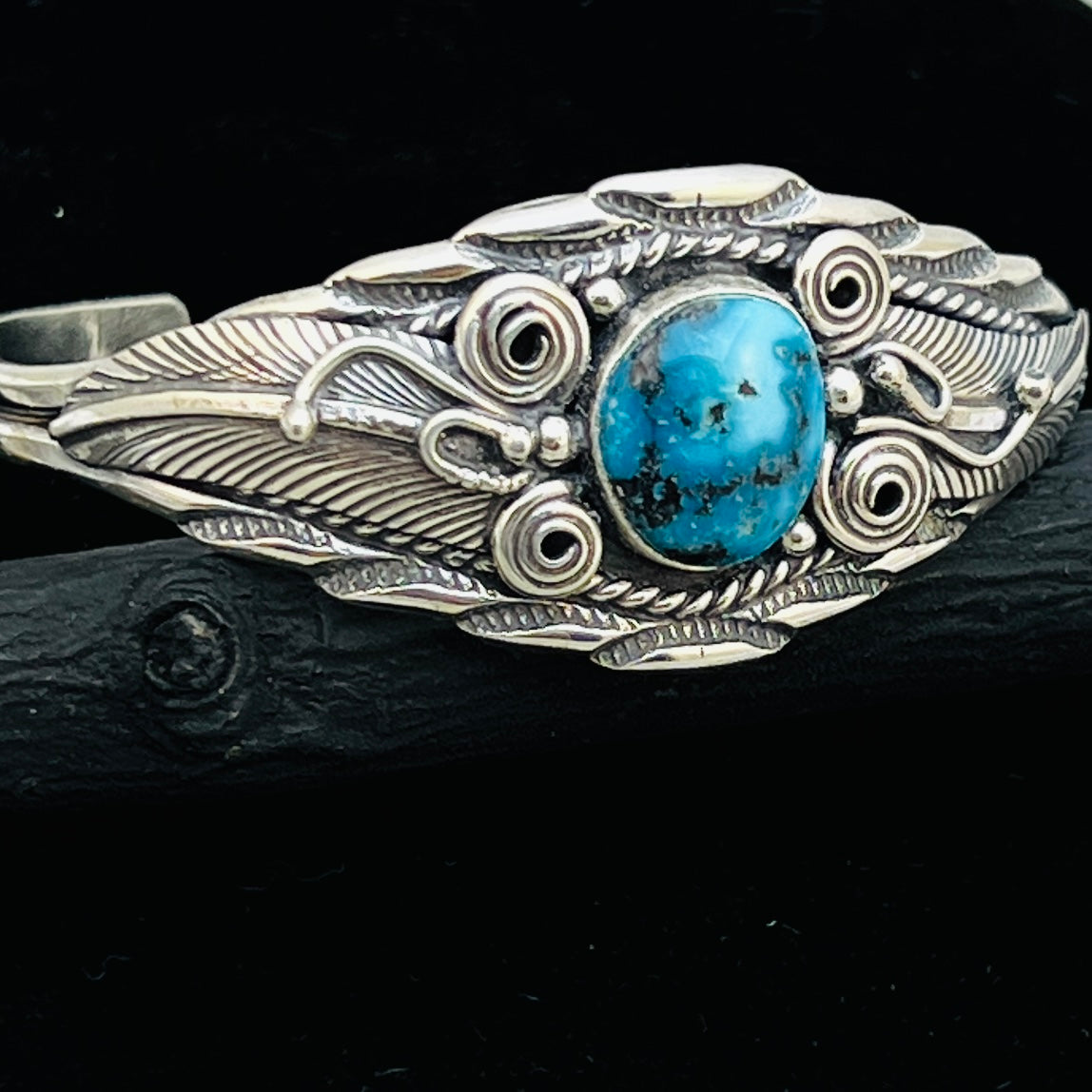 6 1/8" Stamped Navajo sterling silver Turquoise cuff bracelet Darrell Morgan BR74