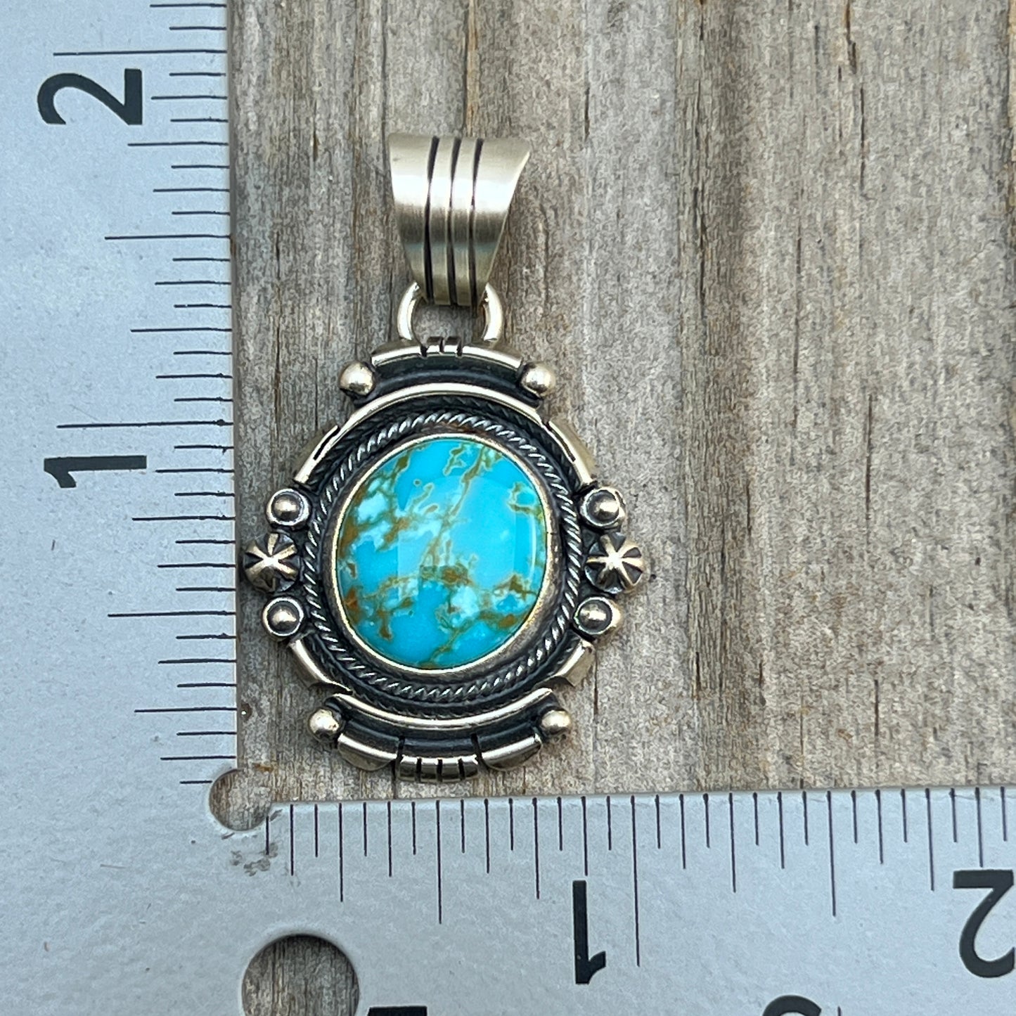 Kingman Turquoise pendant sterling silver Marita Benally Navajo 742