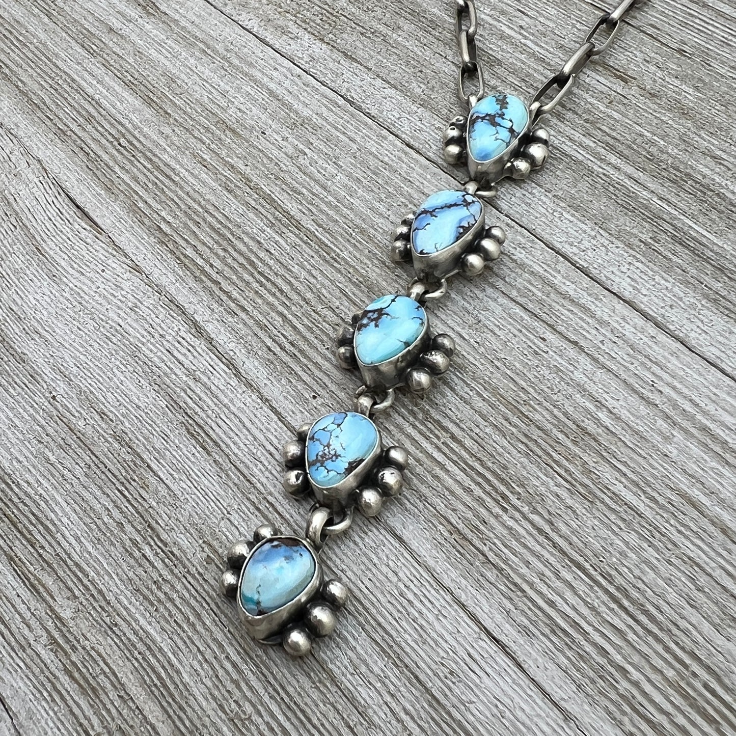 Sterling silver Golden Hills Turquoise Lariat Necklace Paperclip chain Bobby Johnson Navajo