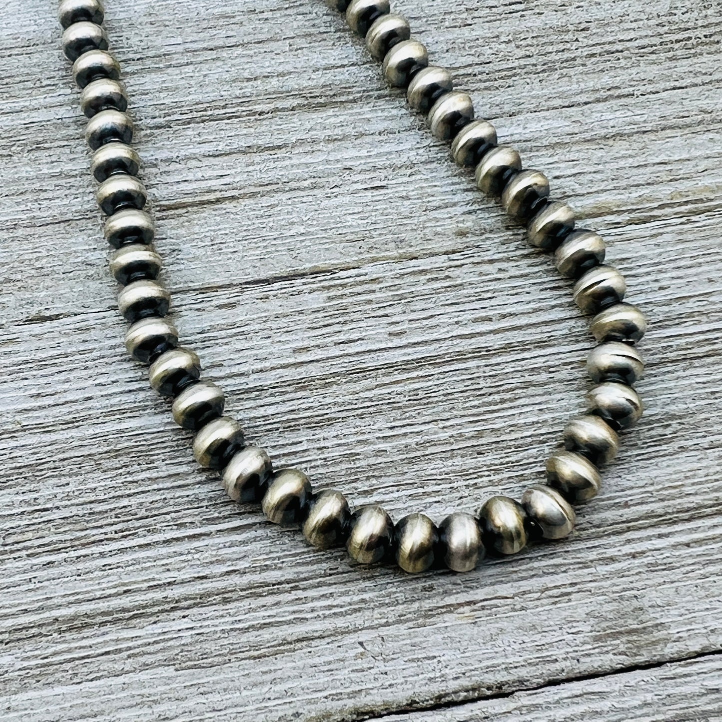 20" Sterling silver Navajo handmade 6mm oval bead Pearl necklace Bryannen Halwood 698