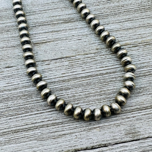 24" Sterling silver Navajo handmade 6mm oval bead Pearl necklace Bryannen Halwood 699