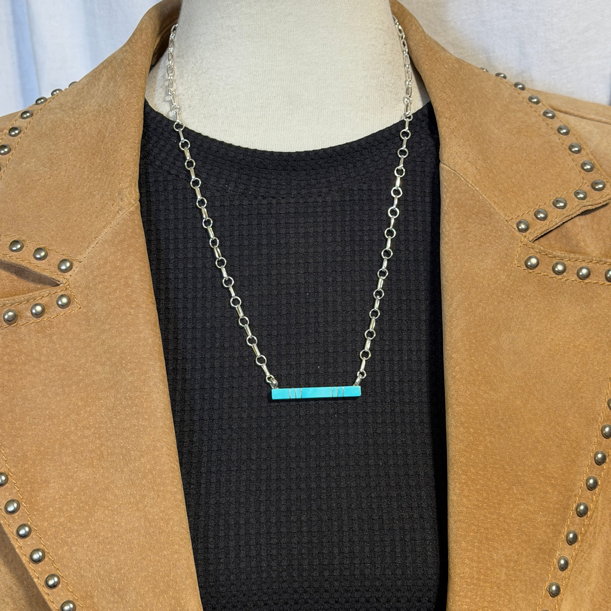22" Turquoise inlay bar necklace Zuni handmade MaDerral Kallestewa 2