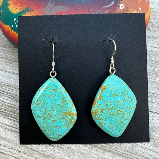 Tyrone Turquoise handmade slab earrings #5, sliced turquoise,