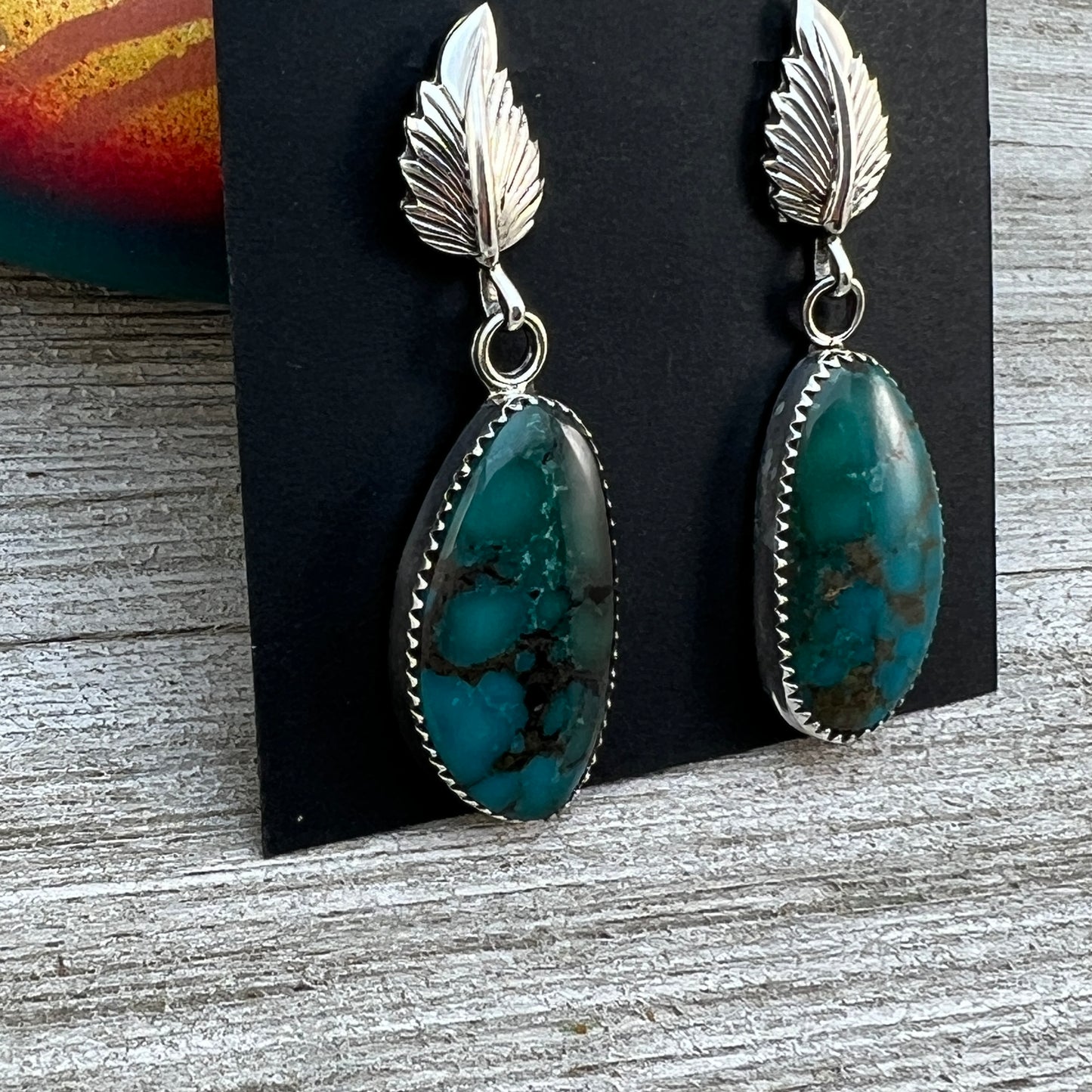 Dark Blue Turquoise Dangle Drop earrings #4, Navajo Hiram Largo