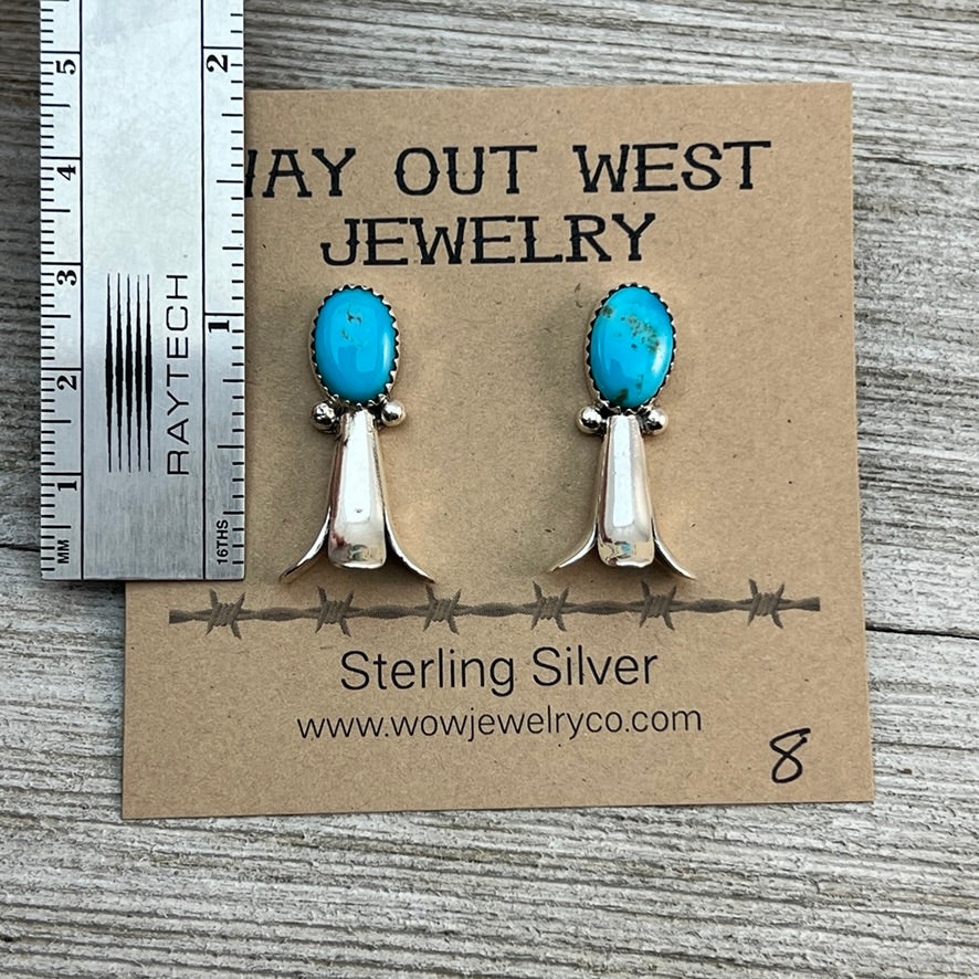 Squash Blossom Turquoise Earrings #8, Sterling silver, Kingman Turquoise, Navajo handmade by Jameson Garcia