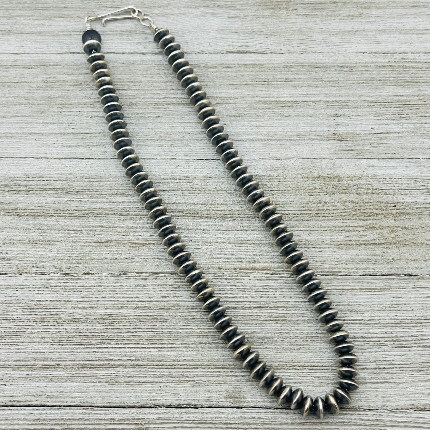 16” Sterling silver Navajo handmade 8mm saucer bead Pearl necklace Bryannen Halwood 700